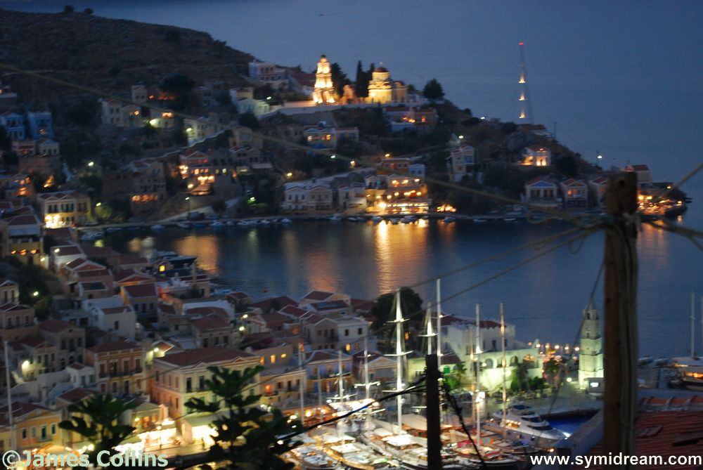 Symi harbour at night