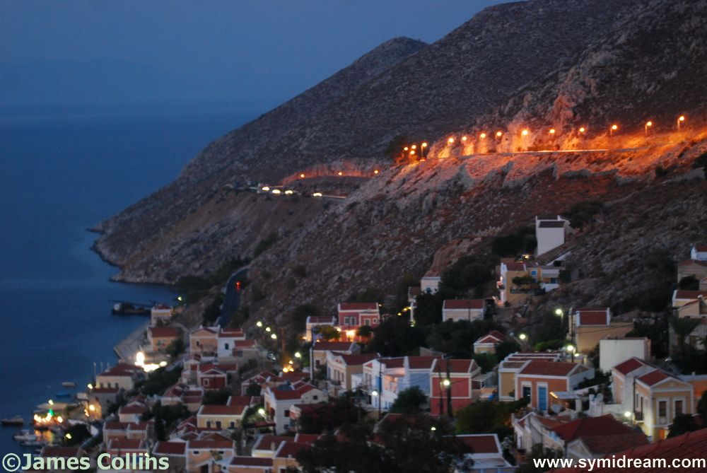 Symi harbour at night