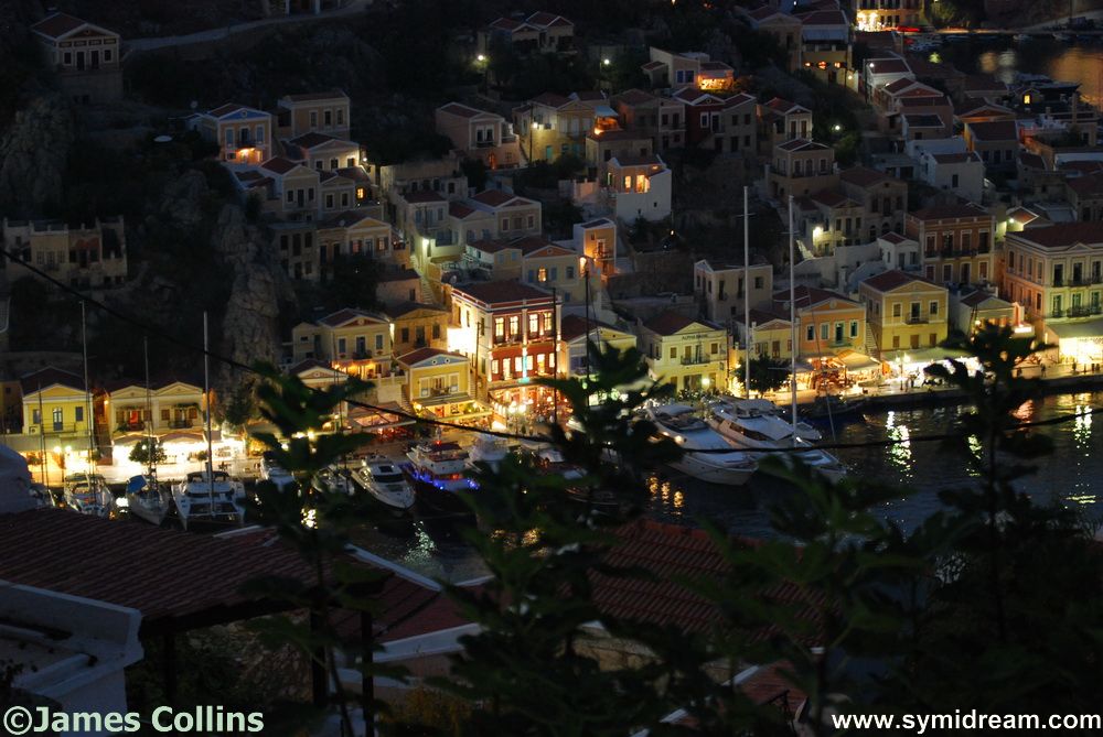 Symi harbour at night