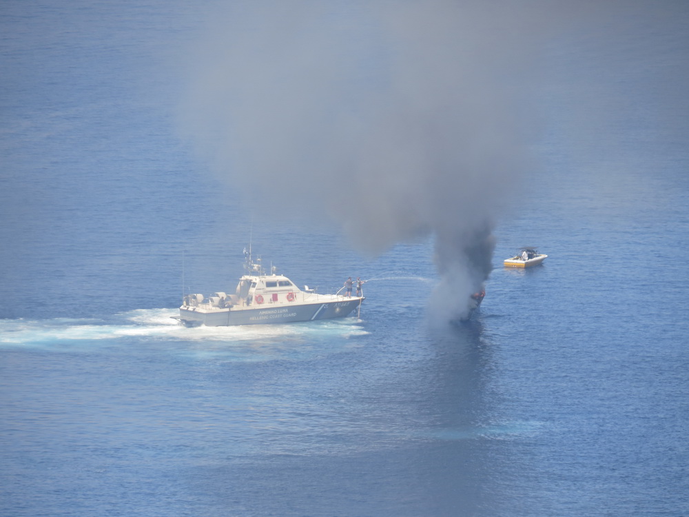 The coastguard attend the boat fire