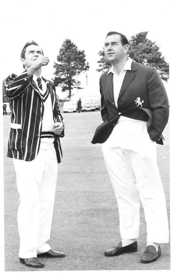 My dad (left) captain of the New Romney cricket team, had organised a feriednly Vs Kent County, and here, he's deciding teh order of batting with Colin Cowdry - this was in th 1970s.